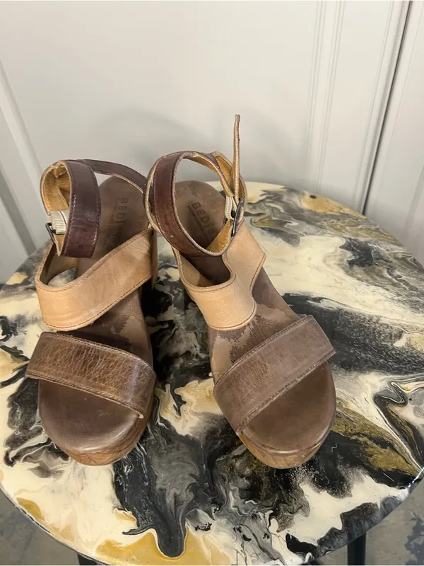 BED|STÜ Sophie Leather Wooden Platform Heeled Sandals - Image 5