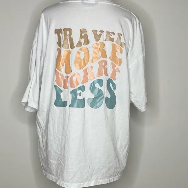 5/$25💜 SHEIN- White "Travel More Worry Less" Tee Shirt - Image 2