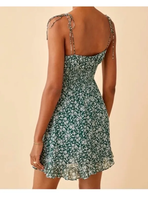 Reformation Esther Green Floral Mini Dress Sz 12 - Image 2