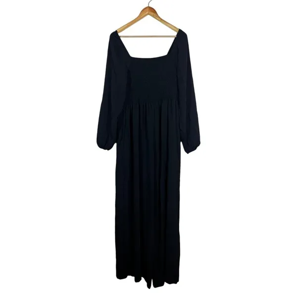 NWT Dokotoo Wide Leg Smocked Square Neck Jumpsuit Solid Black Minimalist Size L - Image 5