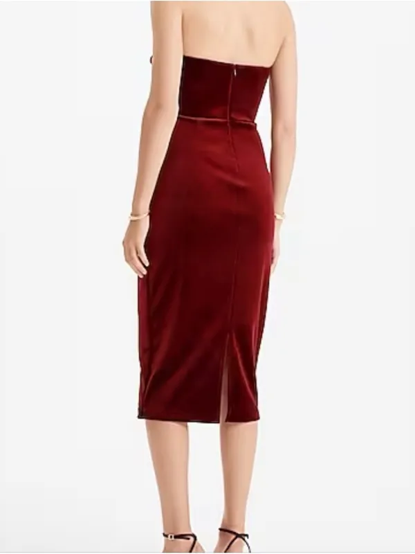 NWT Express Velvet Strapless Sweetheart Neckline Dress in Deep Burgundy Size L - Image 2
