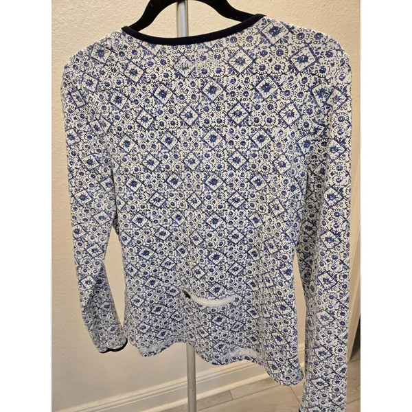 ​Hang Ten Large Blue White Mosaic Tile Long Sleeve Sun Shirt Back Zip Pocket L - Image 5