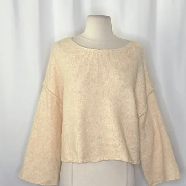 ZARA Bateau Neck Cropped Sweater Wool Solid Ivory‎ Pullover Knit Knitwear Small - Image 3