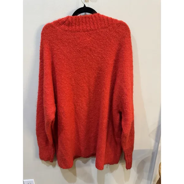 New Aerie Fuzzy Plush Teddy Oversized V-Neck Sweater Red Women's Size XXL Cozy - Image 14