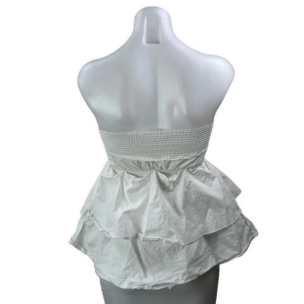 Aritzia Babaton White Strapless Bandeau Tiered Ruffle Peplum Blouse Top Size XXS - Image 3