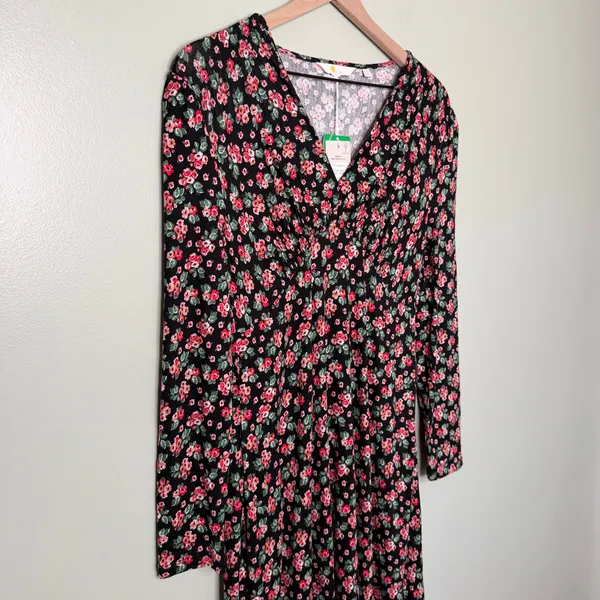 NWT Boden Women’s Jersey Tea Midi Dress Diamond Rose Floral Black Pink 6 Petite - Image 5