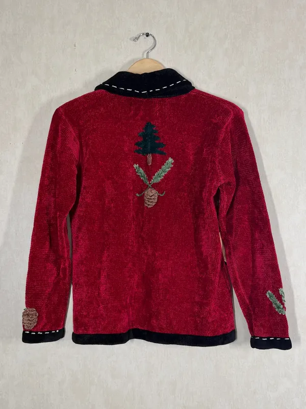 Sweater Sweater Women’s Whimsical Wildlife Patches Knit Cardigan in Red S - Image 4
