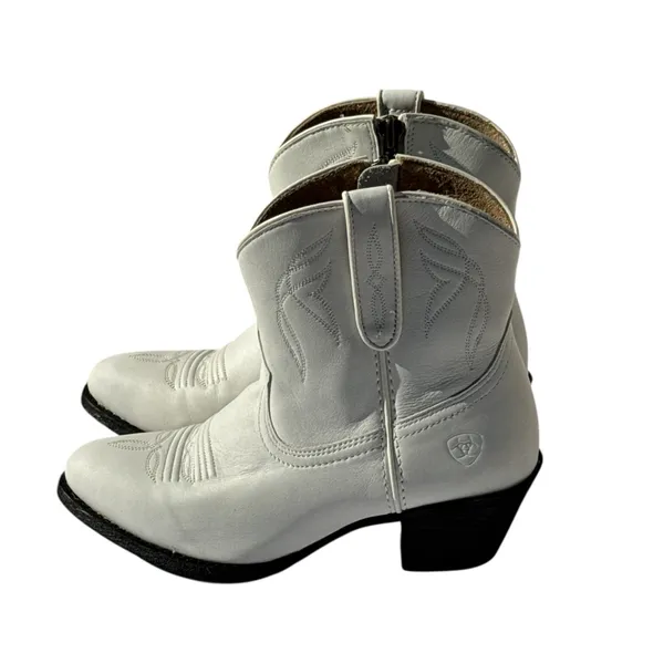 Ariat Darlin Women’s 5.5B White Leather Western Ankle Cowboy Boots Zip - Image 4