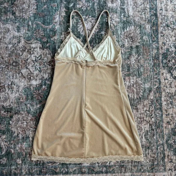 Beverly and Beck Velvet Mini Dress S Gold Lace Homecoming Romantic Coquette - Image 2