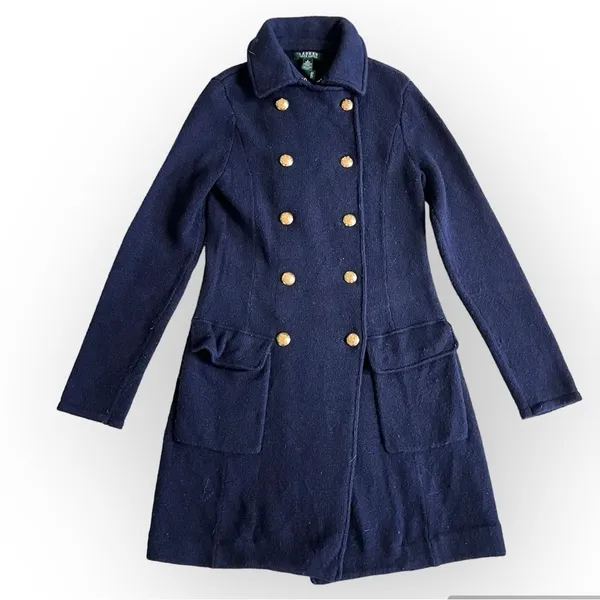 Lauren by Ralph Lauren Coatigan vintage Military coat sweater, LambsWool blend S - Image 3