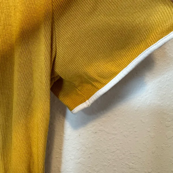 Maeve by Anthropologie What’s The Hap Golden Yellow Sweet Tie Neck Ribbed Tee L - Image 4