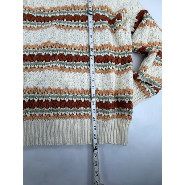 Betsey's Boutique Shop Striped Open Knit Crewneck Sweater Cream XL 54681 - Image 4