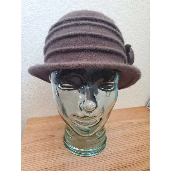 Art Deco Felt Wool Hat Floral Flower Winter Bucket Cap Hat Adult Retro OSFM - Image 2