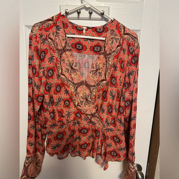 Free People Coral Paisley V-Neck Blouse - Image 2