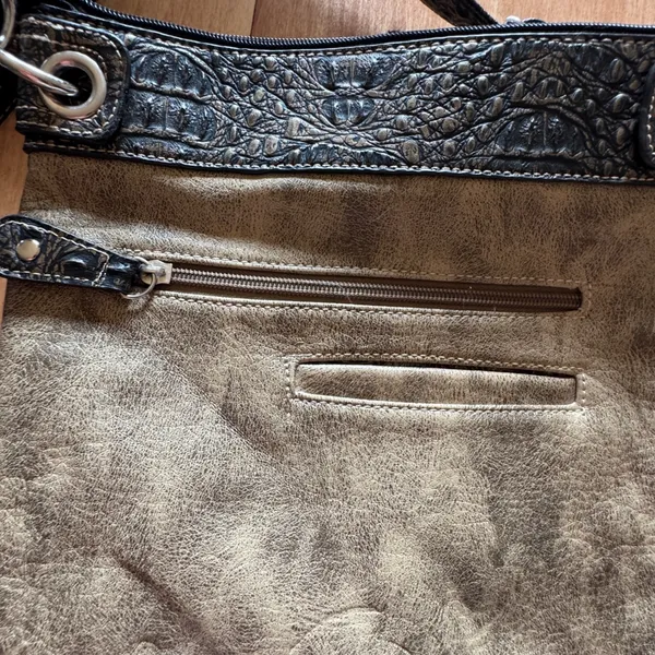 Western Rhinestone Buckle Crossbody Bag Studded Faux Croc Distressed Brown Bling - Image 4