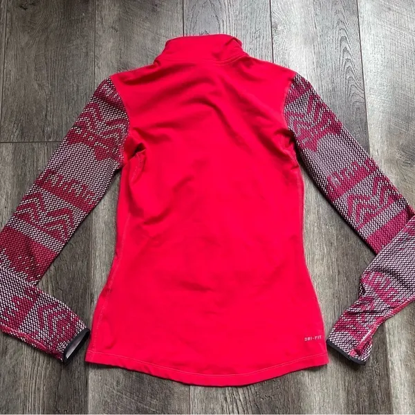 Nike Pro Dri-Fit Long Sleeve 1/2 Zip Pullover Running Top Red Pattern Size Small - Image 7