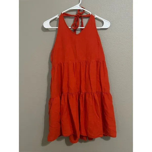 American Eagle Orange Cotton Linen Halter Neck Tiered Dress Women’s Size Medium - Image 2