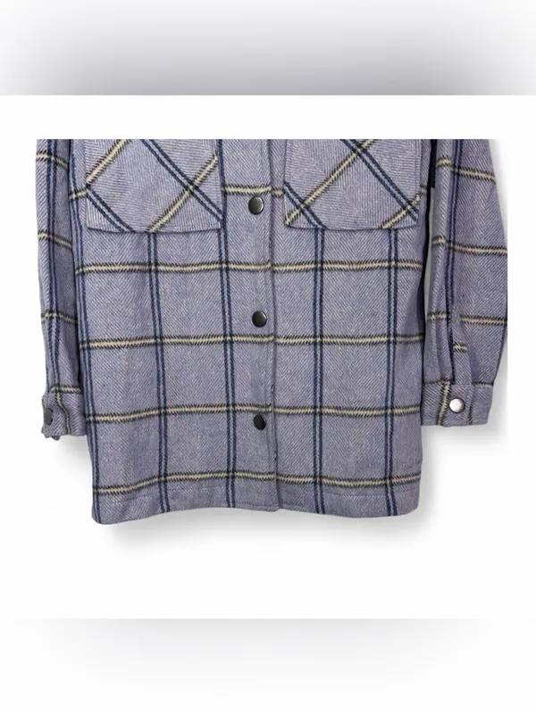 NWT Lulus Women’s Keep It Cool Blue Plaid Long Sleeve Shacket Jacket Size Small - Image 9
