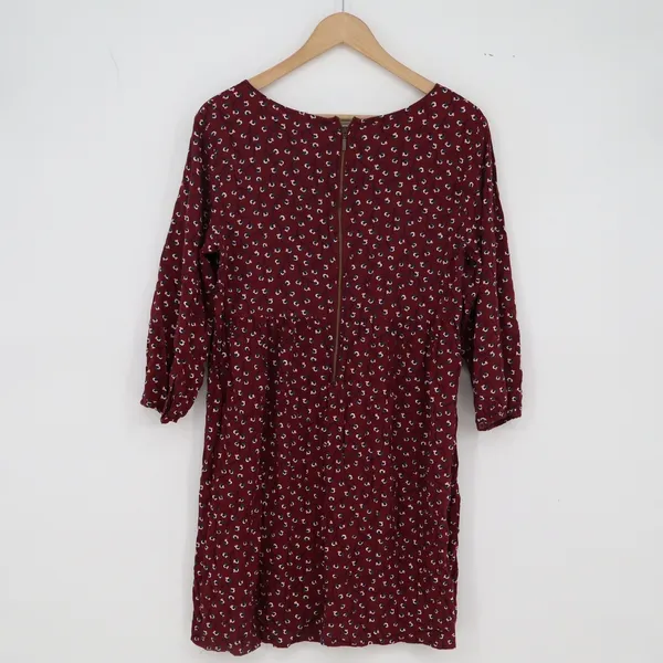 Old Navy Dress Womens L Shift Burgundy Floral 3/4 Sleeve Back Zip Excellent - Image 4