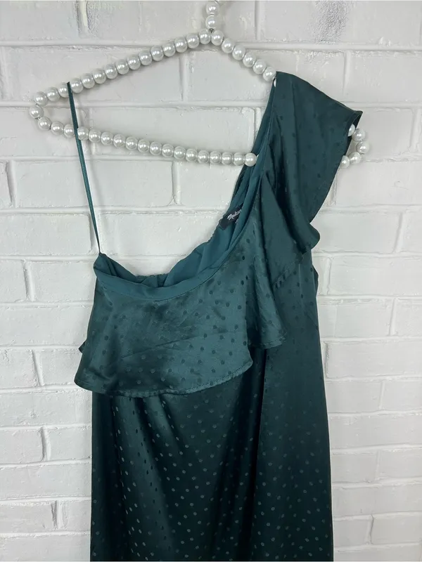 NWT Madewell Green Silk Polka Dot One Shoulder Dress Size 4 - Image 4