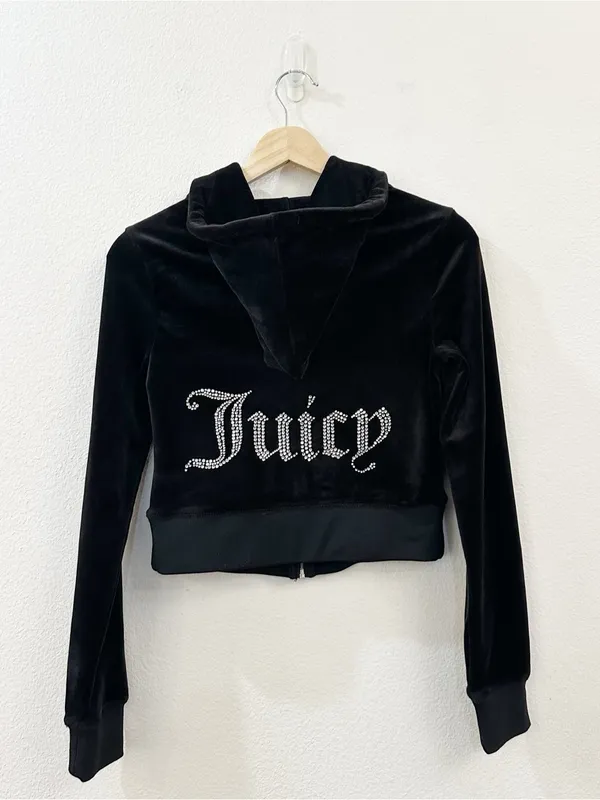 Juicy Couture Women's OG Big Bling Velour Hoodie‎ Black Size XS - Image 9