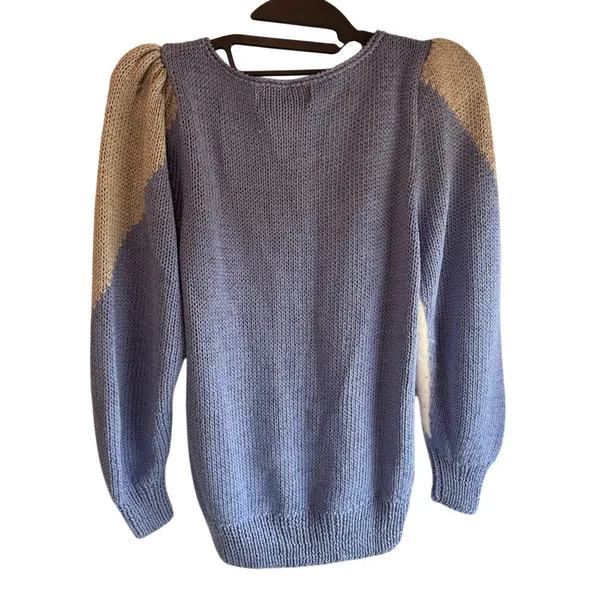Vintage Nannette Blue Cream pearl Beaded Bib Knit iceskater fairy Sweater Small - Image 3