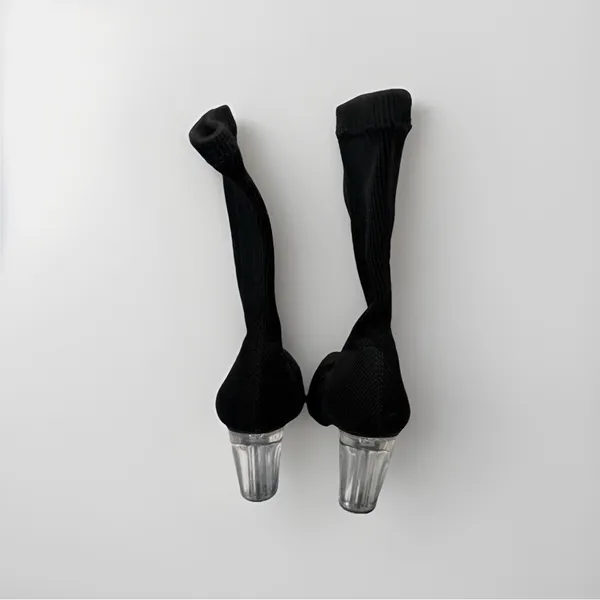 Cape Robbin Black Heeled sock Boots with Clear Heel - Image 4