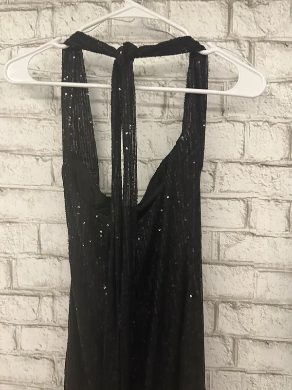 Lucy in the Sky Sequin Striped Halter Dress Black - Image 4