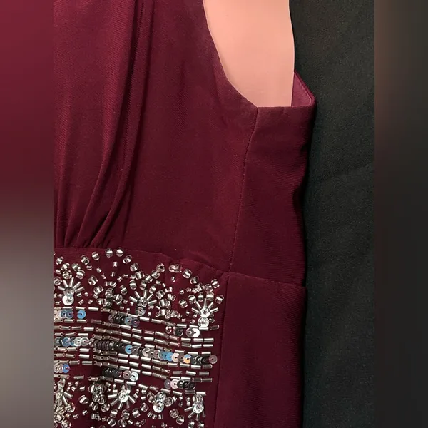R&M Richards Burgundy Sequin & Beaded Full Length Evening Prom Gown SZ 6 - Image 11