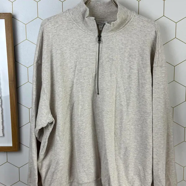 Daily Ritual from Anthropologie Light Beige Zip-Up Sweatshirt Jacket - Size - XL - Image 5