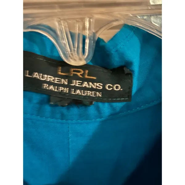 Lauren‎ Jeans Co Ralph Lauren Turquoise Blue Button Down Utility Shirt Womens - Image 4