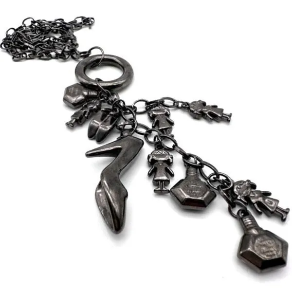 Pardma Paris charm parfum bottle shoes‎ dangle chain necklace gunmetal - Image 3