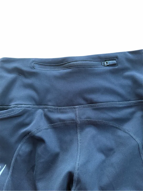 Nike Dri-Fit Womens XS Black Running Leggings Graphic Swoosh Zip Pocket - Image 6