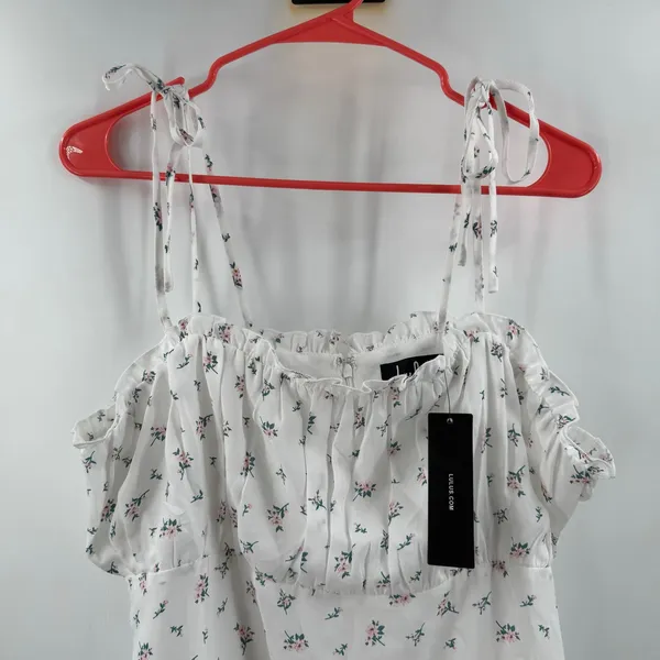 Lulus Dress Women's Size XL Ruffle Cottage NWT Be a Wildflower White Floral Mini - Image 10