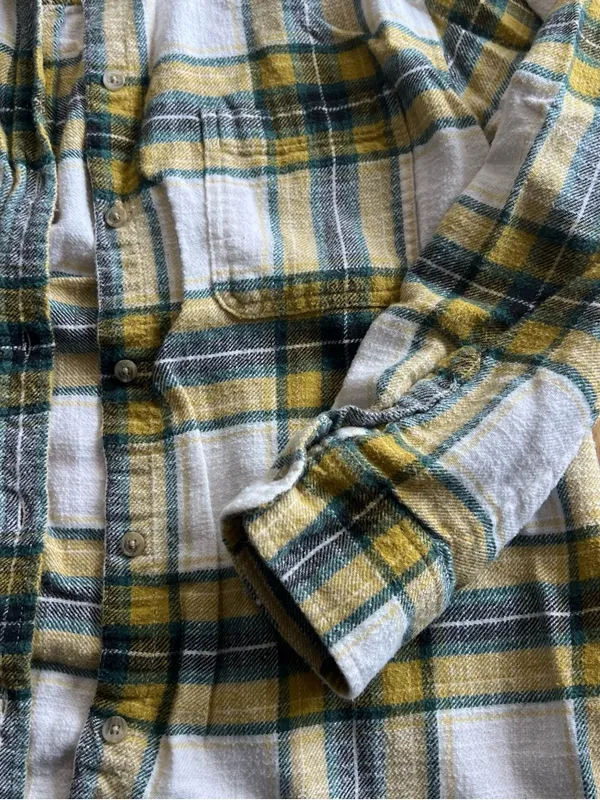 American Eagle Boyfriend Fit Plaid Flannel Shirt Medium Yellow Green - Image 4