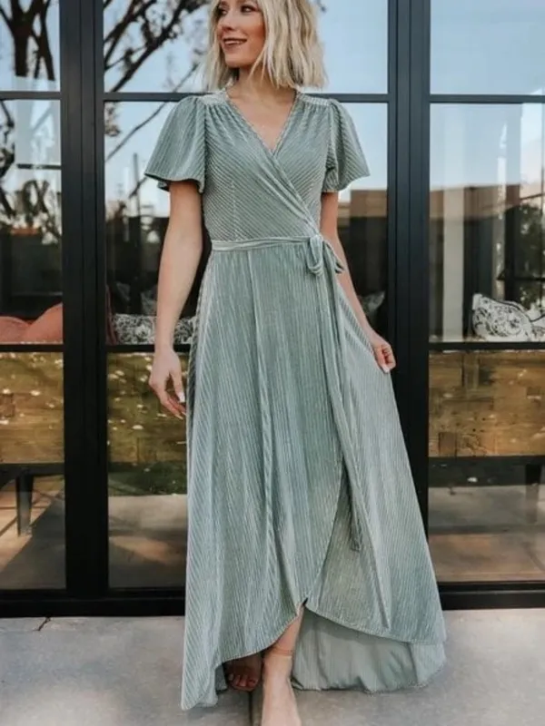 Baltic Born Andi Ribbed Velvet Wrap Maxi Dress size Medium Dusty Sage Green NEW - Image 6
