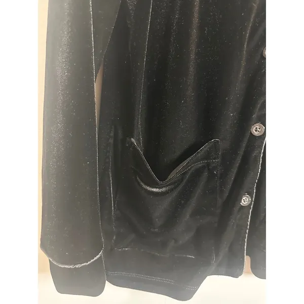Lauren Ralph Lauren Womens PS Black Velvet Crest Pajama Top Button Down Cardigan - Image 5