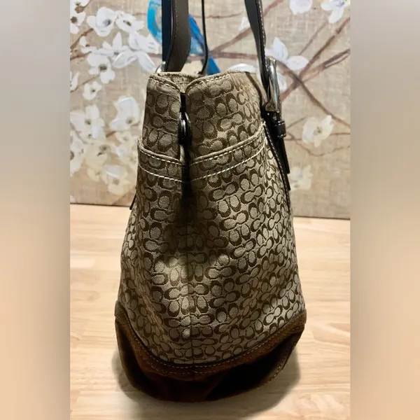 Coach Soho Tote/Shoulder Bag Jacquard Signature Brown Suede - Vintage - Image 9