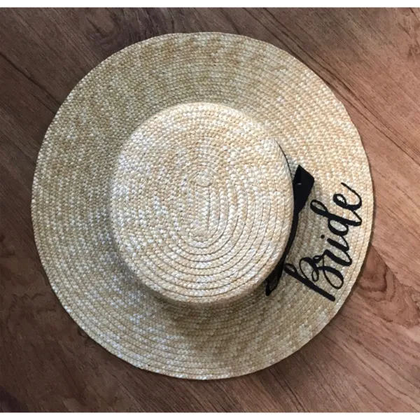 Bride Custom Wicker Straw Hat w/ Black Bow Hand Painted Vynl - Image 10