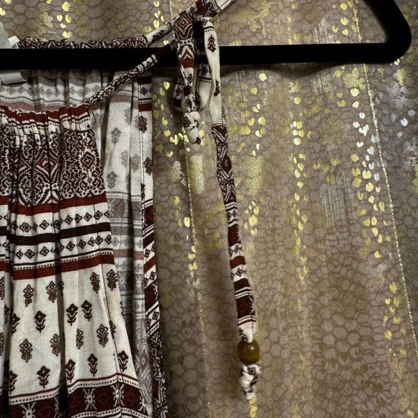 I Love H81 Long Maxi Brown Ivory Pattern Boho Halter‎ Neck Dress Small - Image 8