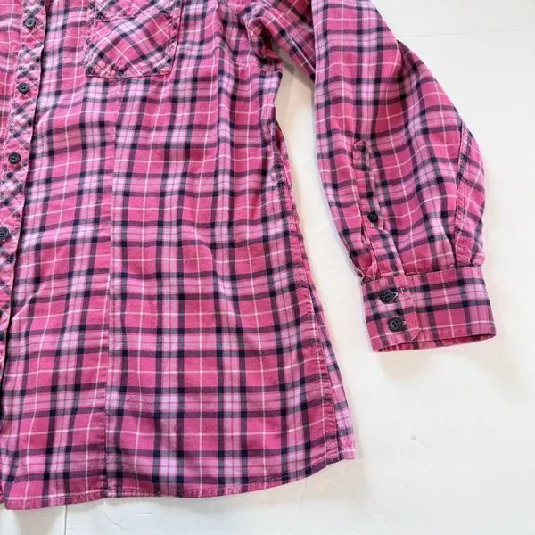 LL Bean Pink Plaid Cotton Roll Tab Button Up Casual Shirt Size LARGE - Image 6