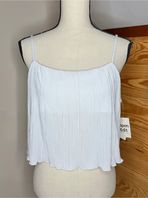 Open Edit Plissé Camisole Top Pajamas White Large L NWT Tie Back Spaghetti Strap - Image 2