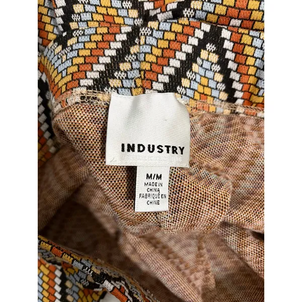 Industry Orange Chevron Print Knit Retro 70s Pull On Flare Boho Pants M - Image 3