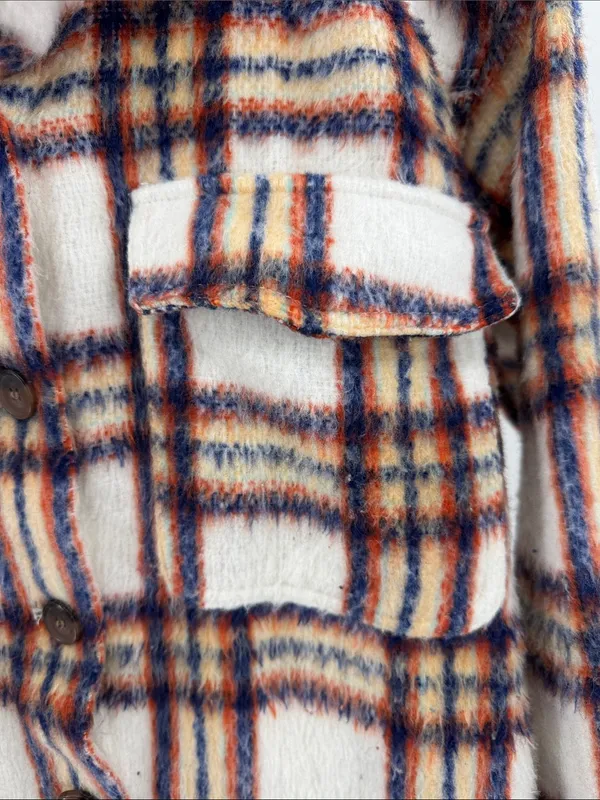 Maurices Lightweight Striped Jacket shacket in White, Blue, Orange plaid L fall - Image 8