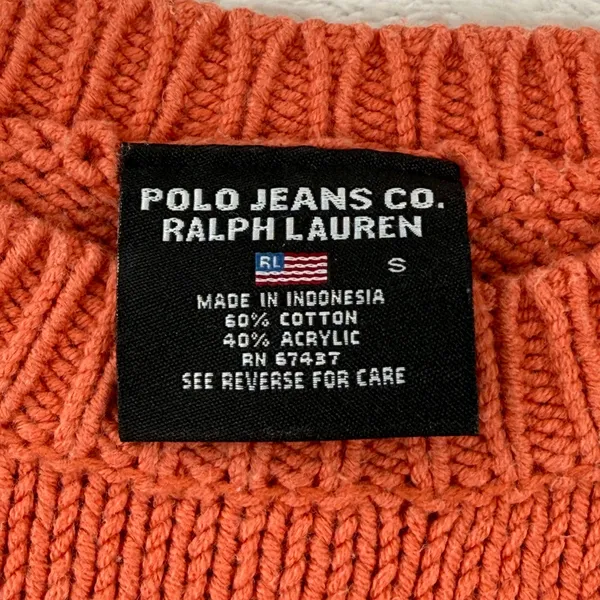 Polo Jeans Co Ralph Lauren Orange Cotton Blend Knit Sweater S Shoulder Button‎ - Image 4