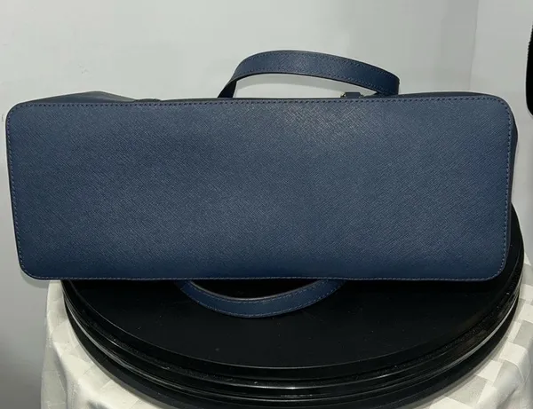 Michael Kors Navy Blue Leather Double Handle, Zipper Closure Shoulder Bag - Image 11