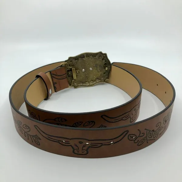 Women's Western Brown Belt w/ Big Longhorn Buckle, 31.5–40.5 Inches, X7G9A796 - Image 7