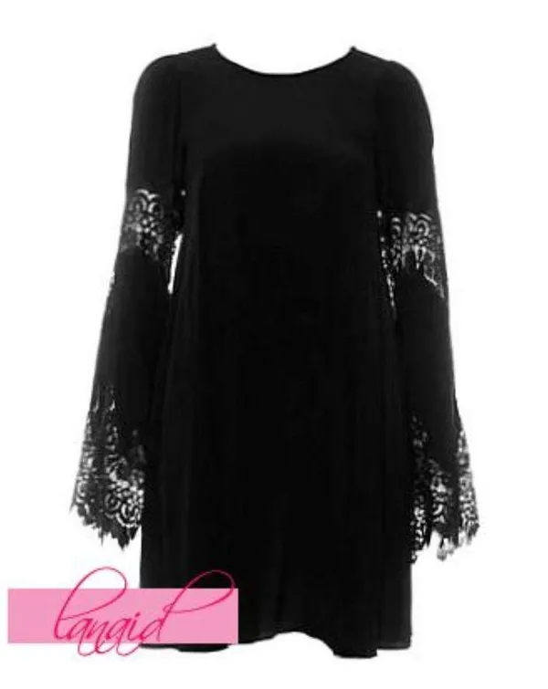For Love & Lemons Leveon Dress Black Long Sleeve Lace Cut-Outs Cutouts Shift S - Image 8