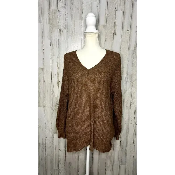 American Eagle Women's Size XS Brown‎ V-Neck Oversized Pullover Sweater - Image 2