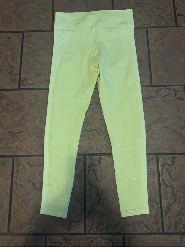 Aerie OFFLINE Neon Yellow Ribbed Leggings XL EUC High Waisted Athletic - Image 5